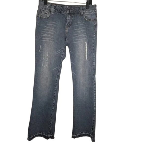 Younique Vintage Retro Bootcut Boot Leg Raw Hem CutOff Butterfly Love Jeans Pant - Picture 3 of 10